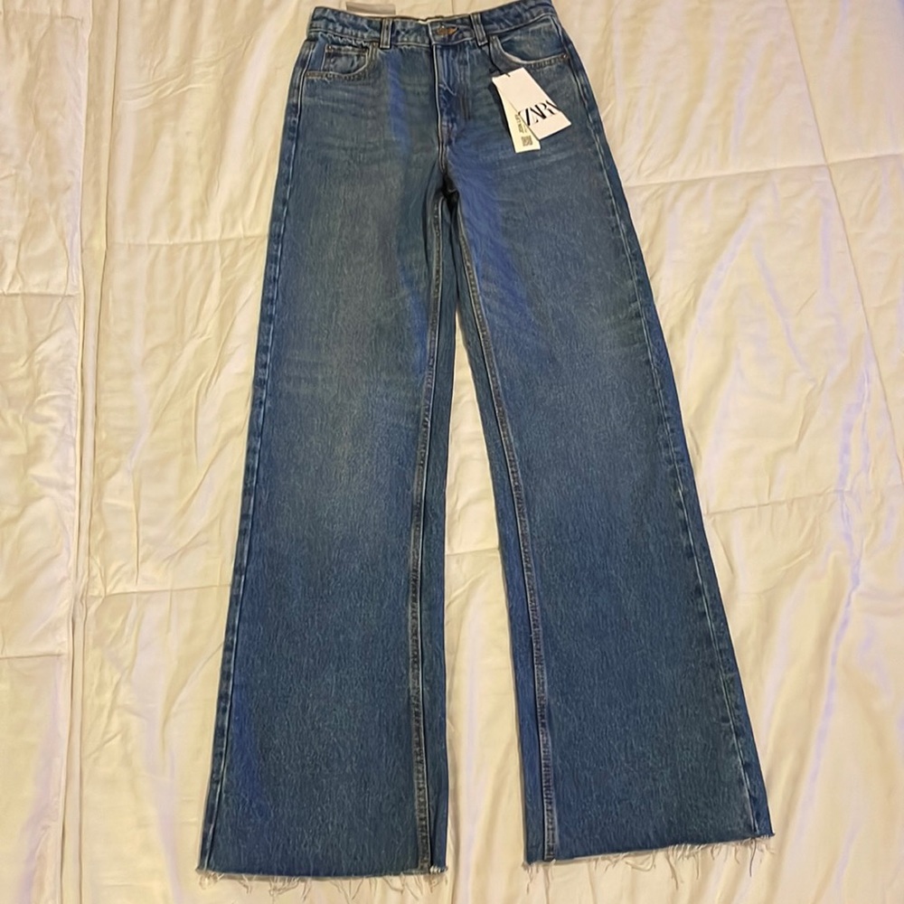 Zara Blue Wide-Leg Flare Jeans